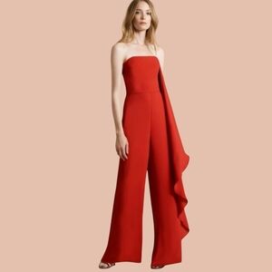 NWT Halston Evening Asymetrical Wide Leg Sleeveless Red Jumspsuit Size 10